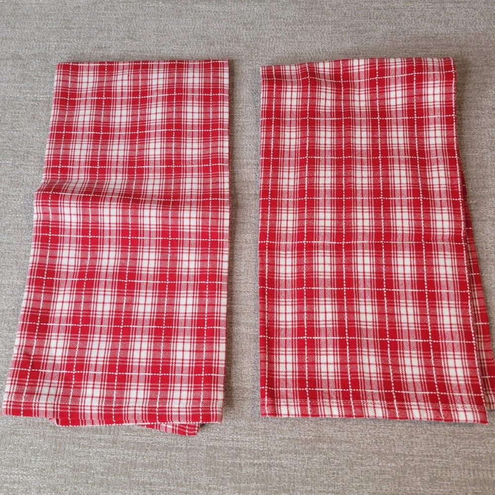 Crate & Barrel Dishtowel Red White Plaid Cotton Set of 5 Cotton‎ New Old stock